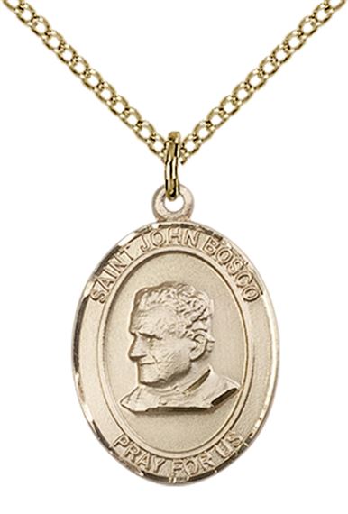 14KT GOLD FILLED ST JOHN BOSCO PENDANT WITH CHAIN - 3/4" x 1/2"