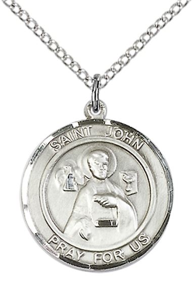 STERLING SILVER ST JOHN THE APOSTLE PENDANT WITH CHAIN - 3/4" x 5/8"