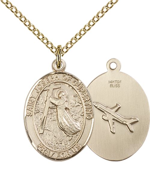 14KT GOLD FILLED ST JOSEPH OF CUPERTINO PENDANT WITH CHAIN - 3/4" x 1/2"