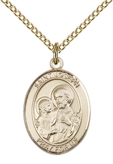 14KT GOLD FILLED ST JOSEPH PENDANT WITH CHAIN - 3/4" x 1/2"