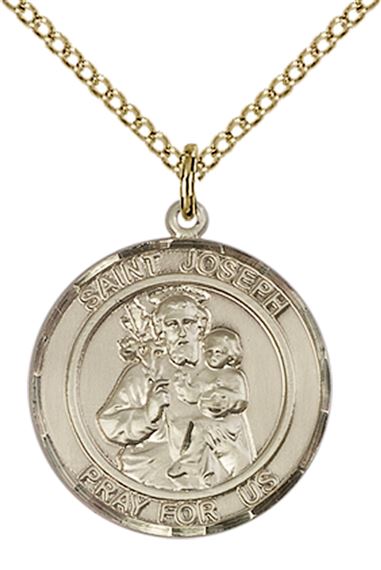 14KT GOLD FILLED ST JOSEPH PENDANT WITH CHAIN - 3/4" x 5/8"