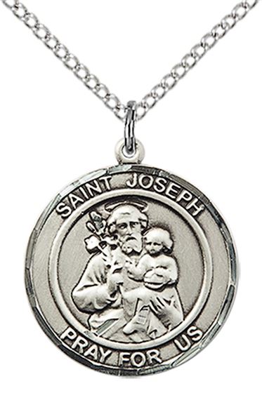 STERLING SILVER ST JOSEPH PENDANT WITH CHAIN - 3/4" x 5/8"