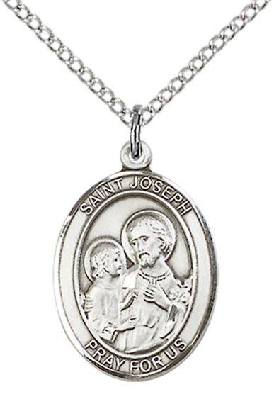 STERLING SILVER ST JOSEPH PENDANT WITH CHAIN - 3/4" x 1/2"