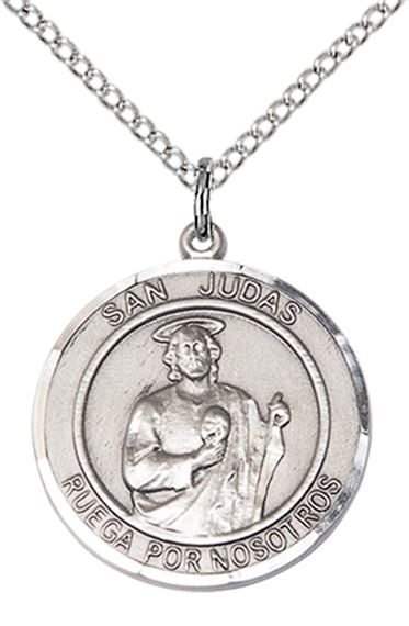 STERLING SILVER SAN JUDAS PENDANT WITH CHAIN - 3/4" x 5/8"