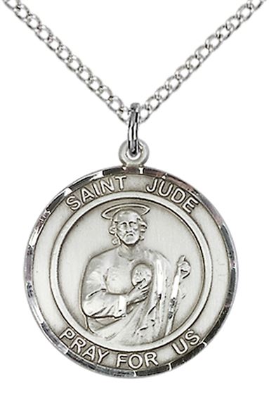 STERLING SILVER ST JUDE PENDANT WITH CHAIN - 3/4" x 5/8"