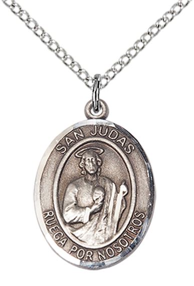 STERLING SILVER SAN JUDAS PENDANT WITH CHAIN - 3/4" x 1/2"