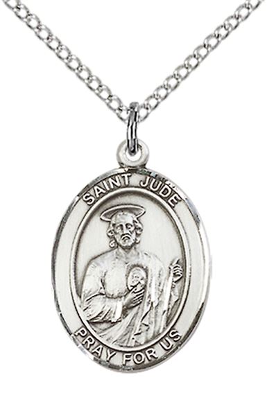 STERLING SILVER ST JUDE PENDANT WITH CHAIN - 3/4" x 1/2"