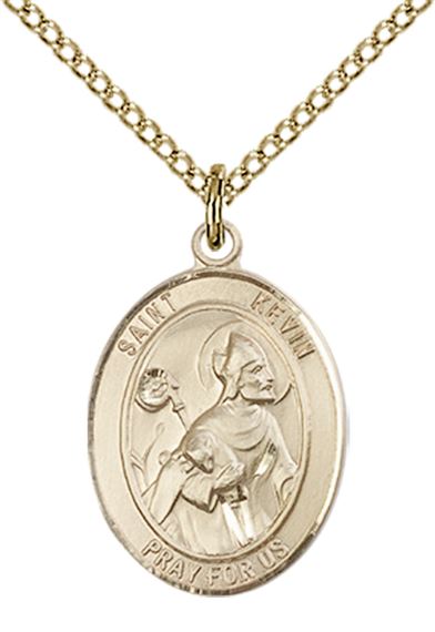 14KT GOLD FILLED ST KEVIN PENDANT WITH CHAIN - 3/4" x 1/2"