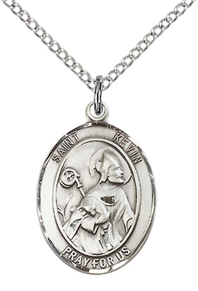 STERLING SILVER ST KEVIN PENDANT WITH CHAIN - 3/4" x 1/2"