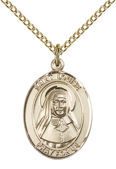 14KT GOLD FILLED ST LOUISE DE MARILLAC PENDANT WITH CHAIN - 3/4" x 1/2"