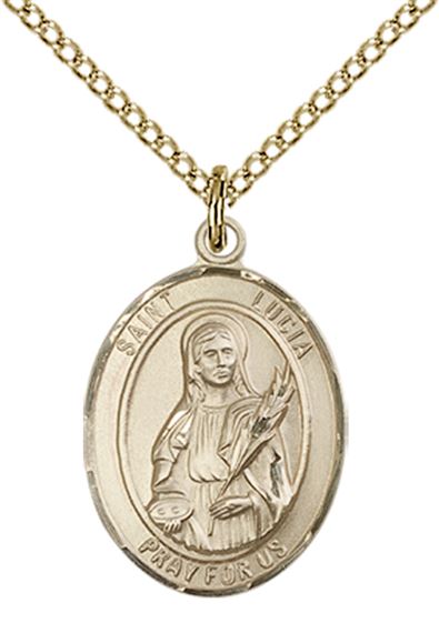 14KT GOLD FILLED ST LUCIA OF SYRACUSE PENDANT WITH CHAIN - 3/4" x 1/2"