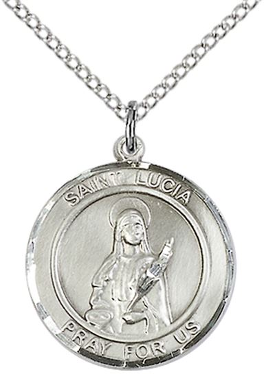 STERLING SILVER ST LUCIA OF SYRACUSE PENDANT WITH CHAIN - 3/4" x 5/8"