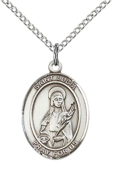 STERLING SILVER ST LUCIA OF SYRACUSE PENDANT WITH CHAIN - 3/4" x 1/2"
