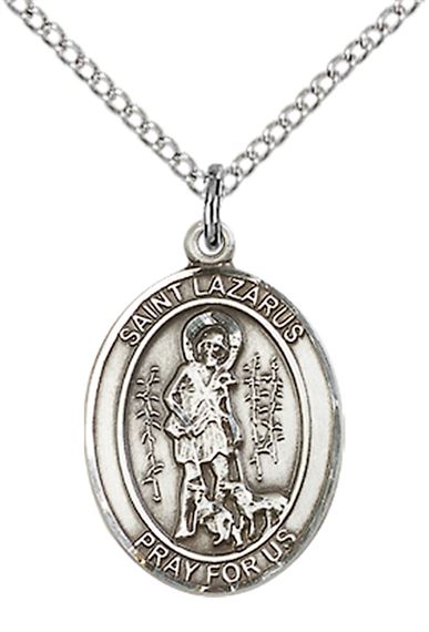 STERLING SILVER ST LAZARUS PENDANT WITH CHAIN - 3/4" x 1/2"
