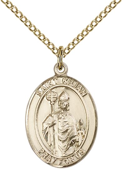 14KT GOLD FILLED ST KILIAN PENDANT WITH CHAIN - 3/4" x 1/2"