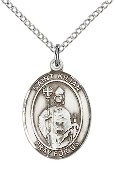 STERLING SILVER ST KILIAN PENDANT WITH CHAIN - 3/4" x 1/2"