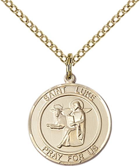 14KT GOLD FILLED ST LUKE THE APOSTLE PENDANT WITH CHAIN - 3/4" x 5/8"