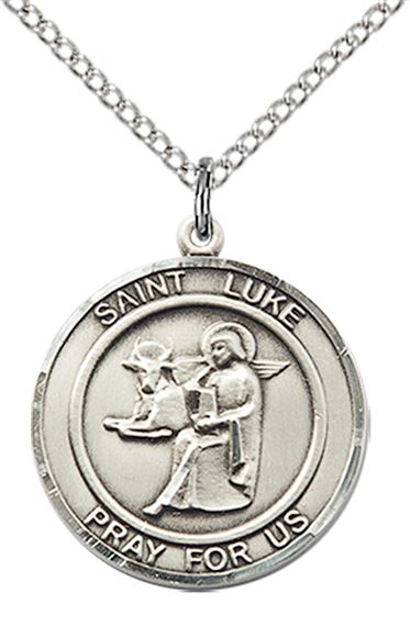 STERLING SILVER ST LUKE THE APOSTLE PENDANT WITH CHAIN - 3/4" x 5/8"