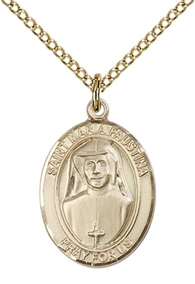 14KT GOLD FILLED ST MARIA FAUSTINA PENDANT WITH CHAIN - 3/4" x 1/2"