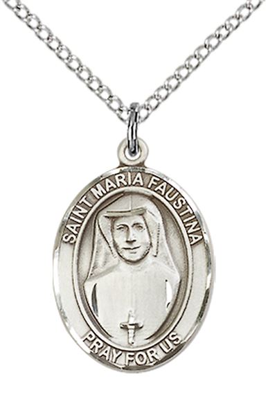 STERLING SILVER ST MARIA FAUSTINA PENDANT WITH CHAIN - 3/4" x 1/2"