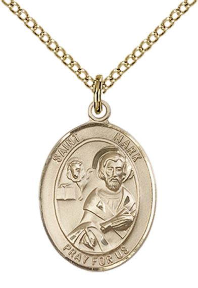 14KT GOLD FILLED ST MARK THE EVANGELIST PENDANT WITH CHAIN - 3/4" x 1/2"