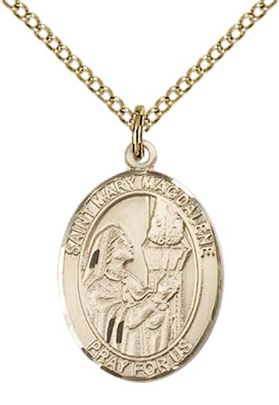 14KT GOLD FILLED ST MARY MAGDALENE PENDANT WITH CHAIN - 3/4" x 1/2"