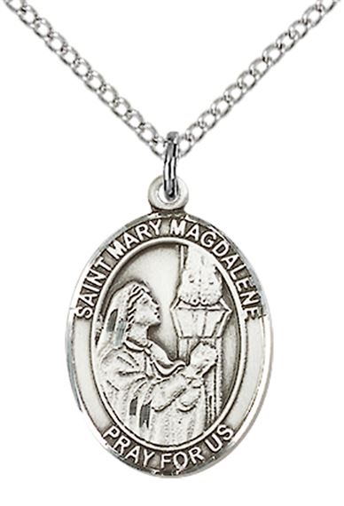 STERLING SILVER ST MARY MAGDALENE PENDANT WITH CHAIN - 3/4" x 1/2"