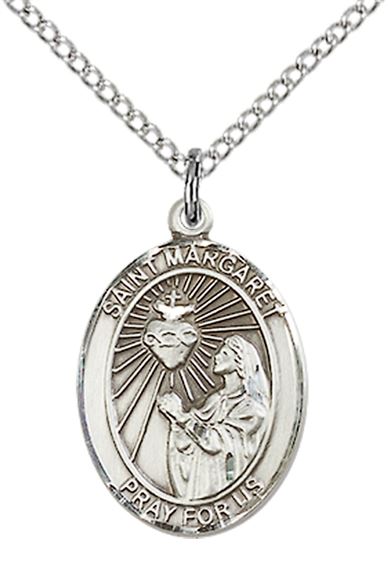 STERLING SILVER ST MARGARET MARY ALACOQUE PENDANT WITH CHAIN - 3/4" x 1/2"