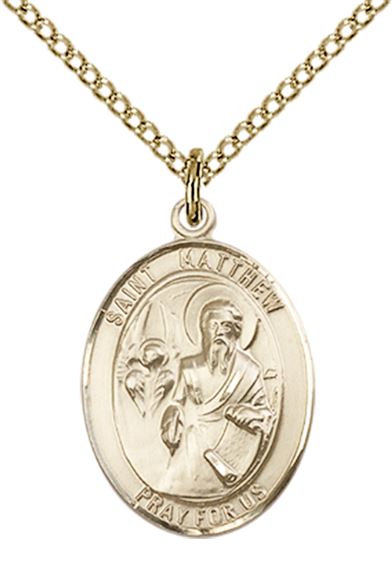 14KT GOLD FILLED ST MATTHEW THE APOSTLE PENDANT WITH CHAIN - 3/4" x 1/2"