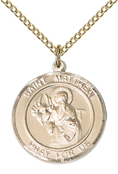 14KT GOLD FILLED ST MATTHEW THE APOSTLE PENDANT WITH CHAIN - 3/4" x 5/8"