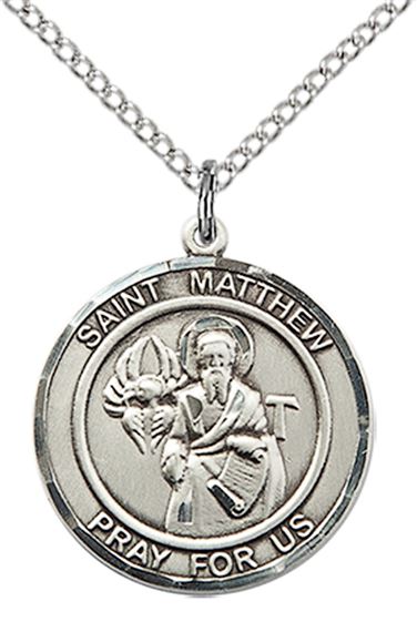 STERLING SILVER ST MATTHEW THE APOSTLE PENDANT WITH CHAIN - 3/4" x 5/8"