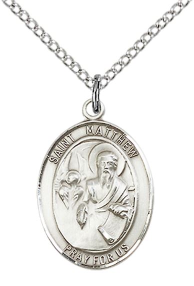 STERLING SILVER ST MATTHEW THE APOSTLE PENDANT WITH CHAIN - 3/4" x 1/2"