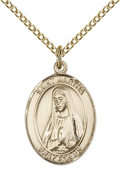 14KT GOLD FILLED ST MARTHA PENDANT WITH CHAIN - 3/4" x 1/2"