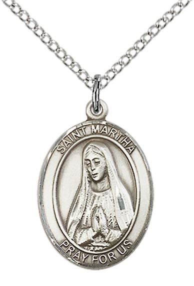 STERLING SILVER ST MARTHA PENDANT WITH CHAIN - 3/4" x 1/2"