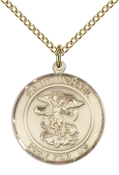 14KT GOLD FILLED ST MICHAEL THE ARCHANGEL PENDANT WITH CHAIN - 3/4" x 5/8"