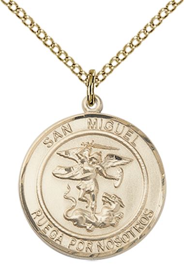 14KT GOLD FILLED SAN MIGUEL ARCANGEL PENDANT WITH CHAIN - 3/4" x 5/8"