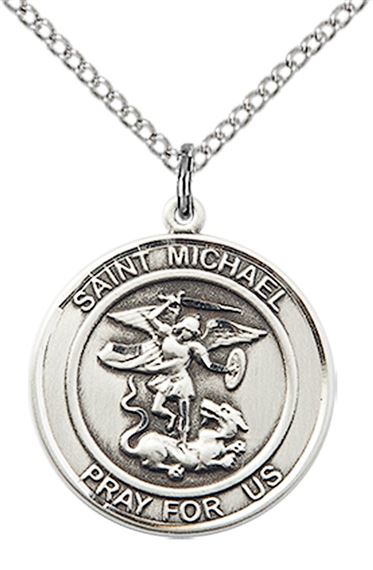 STERLING SILVER ST MICHAEL THE ARCHANGEL PENDANT WITH CHAIN - 3/4" x 5/8"