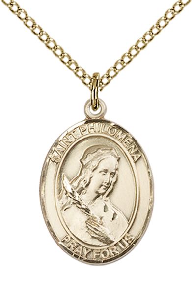 14KT GOLD FILLED ST PHILOMENA PENDANT WITH CHAIN - 3/4" x 1/2"