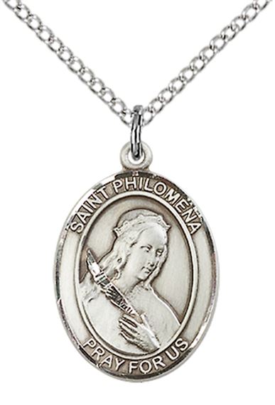 STERLING SILVER ST PHILOMENA PENDANT WITH CHAIN - 3/4" x 1/2"