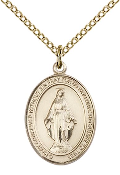 14KT GOLD FILLED MIRACULOUS PENDANT WITH CHAIN - 3/4" x 1/2"