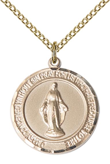 14KT GOLD FILLED MIRACULOUS PENDANT WITH CHAIN - 3/4" x 5/8"