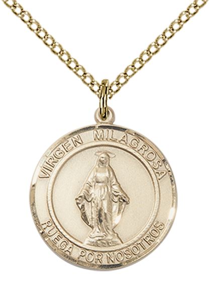14KT GOLD FILLED VIRGEN MILAGROSA PENDANT WITH CHAIN - 3/4" x 5/8"
