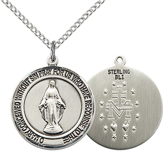 STERLING SILVER MIRACULOUS PENDANT WITH CHAIN - 3/4" x 5/8"