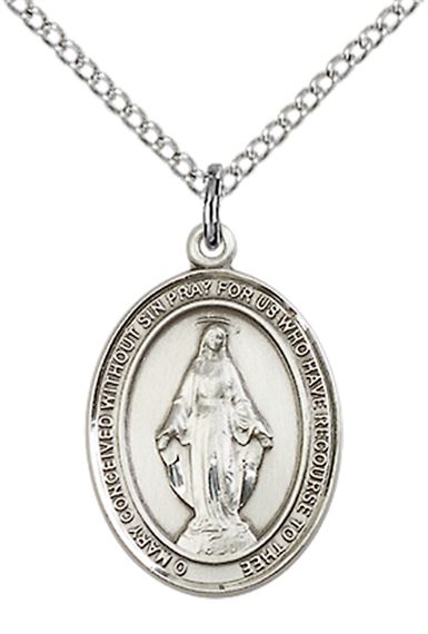 STERLING SILVER MIRACULOUS PENDANT WITH CHAIN - 3/4" x 1/2"