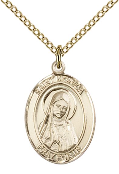 14KT GOLD FILLED ST MONICA PENDANT WITH CHAIN - 3/4" x 1/2"