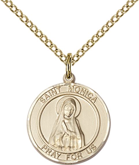 14KT GOLD FILLED ST MONICA PENDANT WITH CHAIN - 3/4" x 5/8"