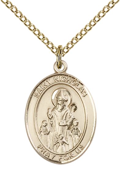 14KT GOLD FILLED ST NICHOLAS PENDANT WITH CHAIN - 3/4" x 1/2"
