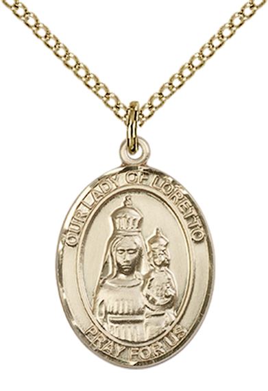 14KT GOLD FILLED OUR LADY OF LORETTO PENDANT WITH CHAIN - 3/4" x 1/2"