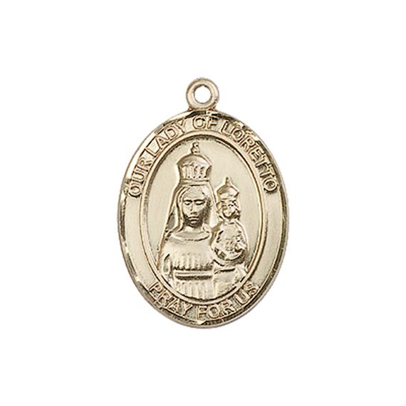 14KT GOLD OUR LADY OF LORETTO MEDAL - 3/4" x 1/2"