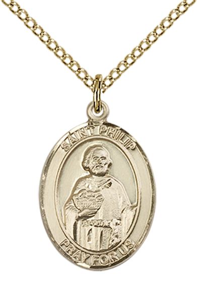 14KT GOLD FILLED ST PHILIP THE APOSTLE PENDANT WITH CHAIN - 3/4" x 1/2"